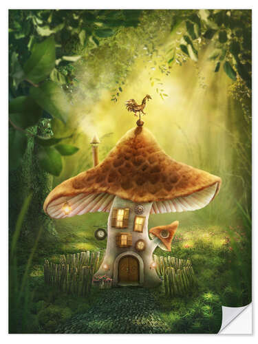 Selvklebende plakat Magic mushroom house in the forest