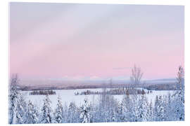 Acrylic print Pink Sunset Over Snow Covered Forest Landscape