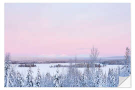 Wall sticker Pink Sunset Over Snow Covered Forest Landscape