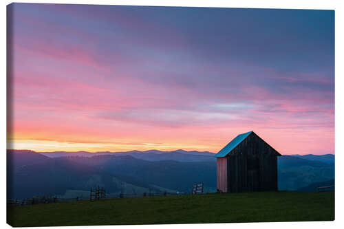 Lerretsbilde Rural Countryside Mountain Landscape at Sunset