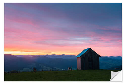 Selvklæbende plakat Rural Countryside Mountain Landscape at Sunset