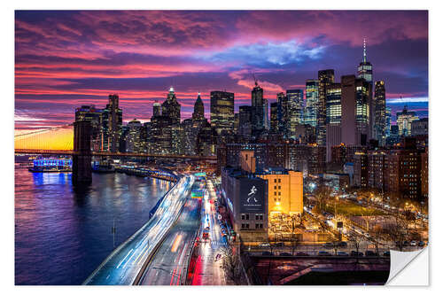 Selvklæbende plakat Dramatic skies over Lower Manhattan, New York City