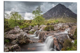 Aluminiumtavla Waterfall in Glen Etive, Highlands, Scotland