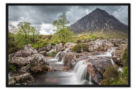 Gerahmter Kunstdruck Wasserfall in Glen Etive, Highlands, Schottland