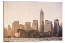 Stampa su legno Skyline di Hong Kong al tramonto