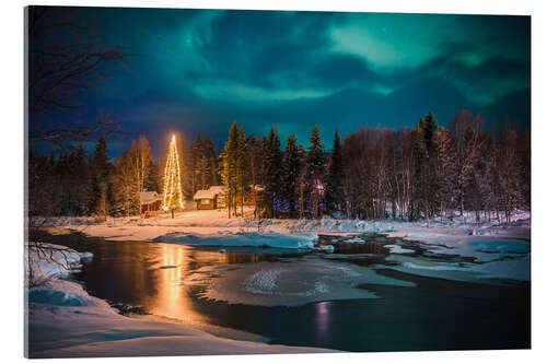 Acrylic print Northern Lights Over a Christmas Tree