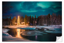 Wall sticker Northern Lights Over a Christmas Tree