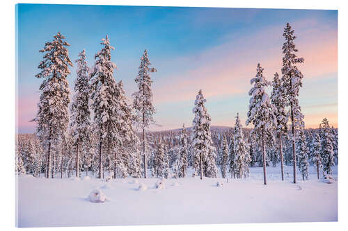 Acrylglasbild Sonnenuntergang über dem arktischen Winterwunderland