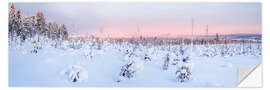 Muursticker Pink Sunset in Remote Winter Wonderland Landscape