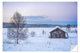 Selvklebende plakat Remote Cabin in a Winter Wonderland Landscape