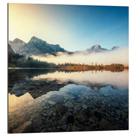 Alubild Spiegelung am Almsee bei Sonnenaufgang