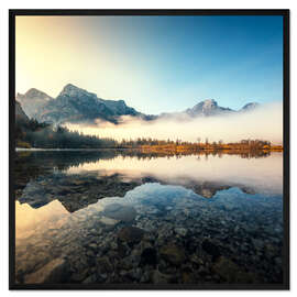 Gerahmter Kunstdruck Spiegelung am Almsee bei Sonnenaufgang