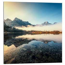 Tableau en plexi-alu Réflexion à l&#039;Almsee au lever du soleil