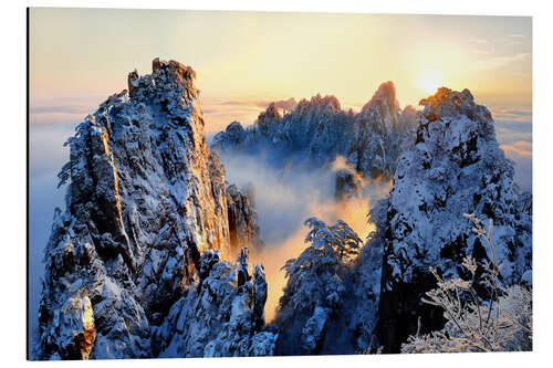 Tableau en aluminium Lever du soleil sur le mont Huang Shan