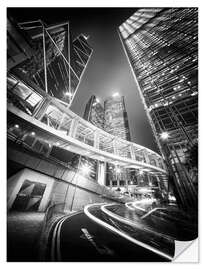 Selvklebende plakat Hong Kong black and white