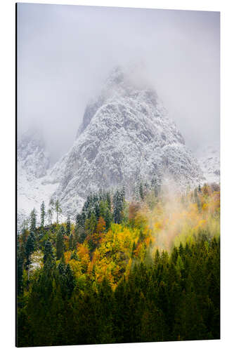 Aluminium print Onset of winter at Lower Gosau Lake