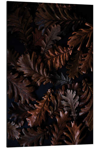 Tableau en aluminium Bruissement des feuilles d'automne dans des tons sombres