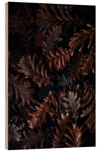 Wood print Rustling autumn leaves in dark tones