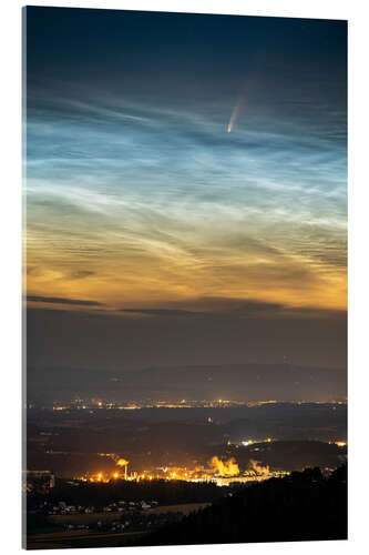 Acrylglasbild Komet Neowise und nachtleuchtende Wolken über Österreich