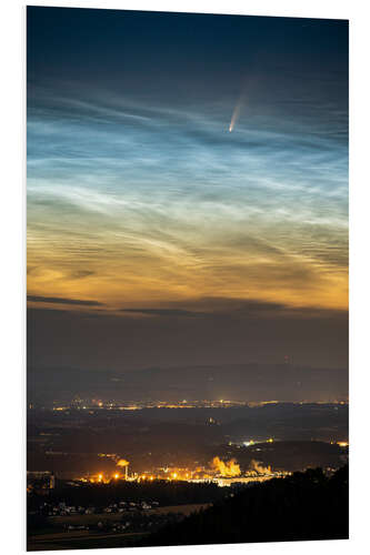 Foam board print Comet NEOWISE and noctilucent clouds over Austria