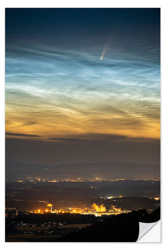 Naklejka na ścianę Comet NEOWISE and noctilucent clouds over Austria