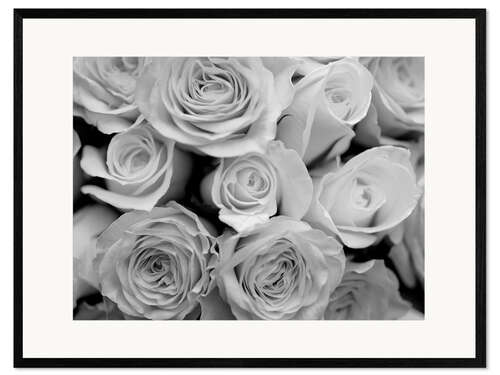 Ingelijste kunstdruk Rose bouquet, b/w