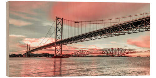 Wood print Forth Road Bridge at dawn