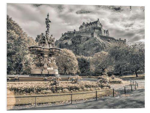 Foam board print Edinburgh in grey and sepia