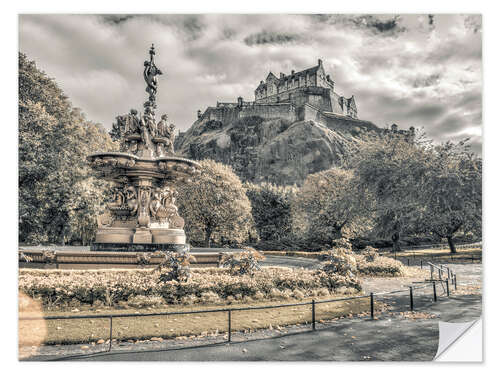 Muursticker Edinburgh in grey and sepia