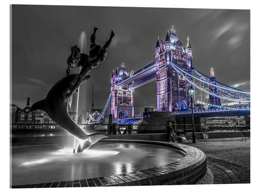 Stampa su vetro acrilico Tower Bridge, illuminato di blu