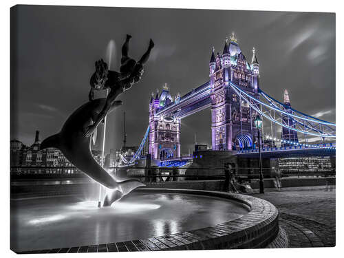 Tableau sur toile Tower Bridge, illuminé en bleu