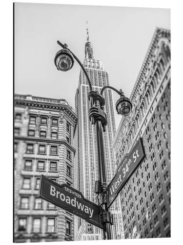 Stampa su alluminio Cartello di Broadway a New York, b/n