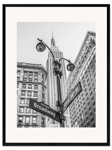 Impresión de arte enmarcada Signo de Broadway en Nueva York, b/n