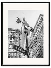 Impression artistique encadrée Panneau de Broadway à New York, n/b