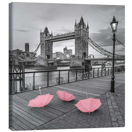 Leinwandbild  Drei rote Regenschirme in London - Assaf Frank