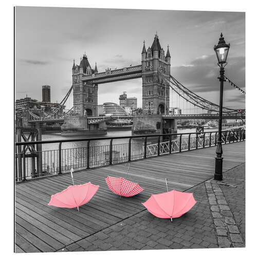 Gallery print Three red umbrellas in London