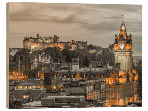 Holzbild Edinburgh, erleuchtet