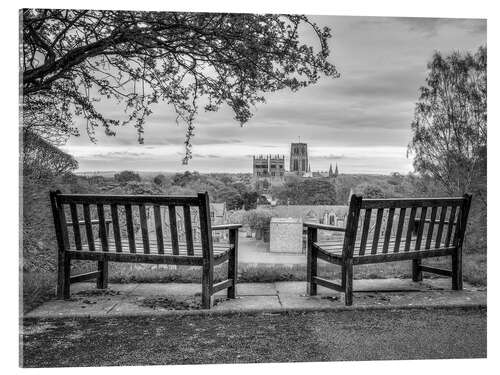 Acrylic print Two benches, b/w