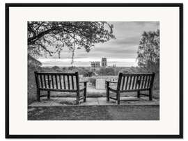 Gerahmter Kunstdruck Zwei Bänke, s/w