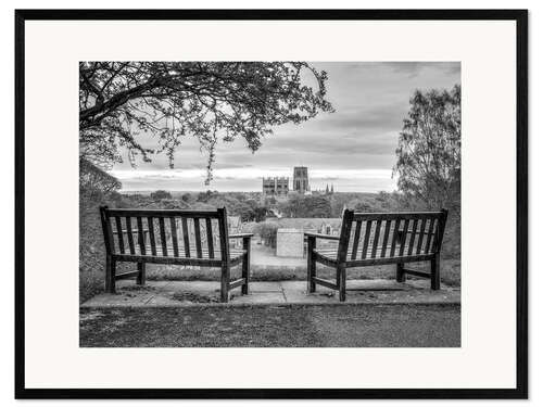 Impresión de arte enmarcada Two benches, b/w