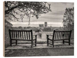 Hout print Two benches, b/w