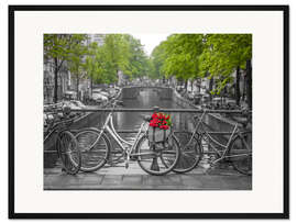 Gerahmter Kunstdruck Amsterdam, Fahrräder auf der Brücke