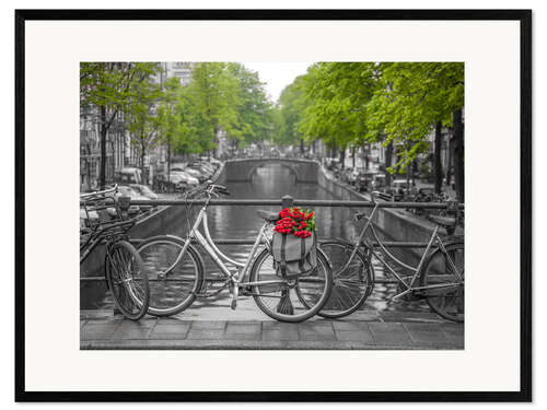 Framed art print Amsterdam, bicycles on the bridge