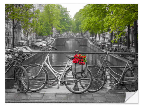 Muursticker Amsterdam, bicycles on the bridge