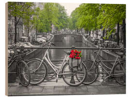 Holzbild Amsterdam, Fahrräder auf der Brücke