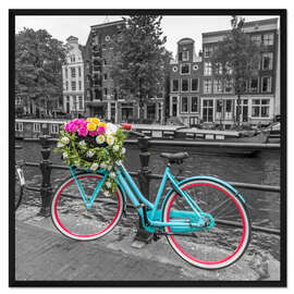 Gerahmter Kunstdruck Amsterdam Fahrrad am Kanal I