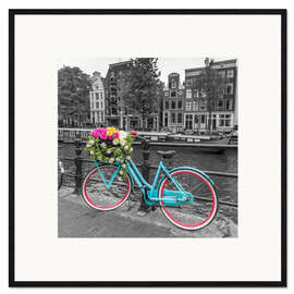 Gerahmter Kunstdruck Amsterdam Fahrrad am Kanal I