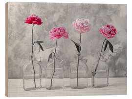 Tableau en bois Pink Peonies on b/w