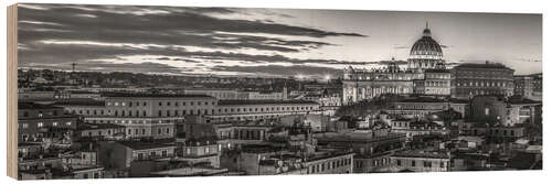 Wood print Rome b/w Panorama