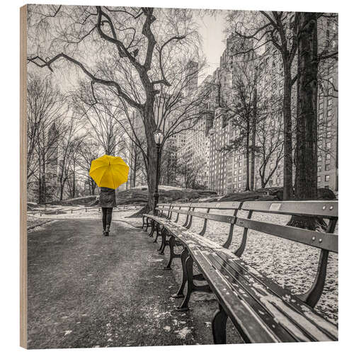 Holzbild Gelber Regenschirm im Central Park